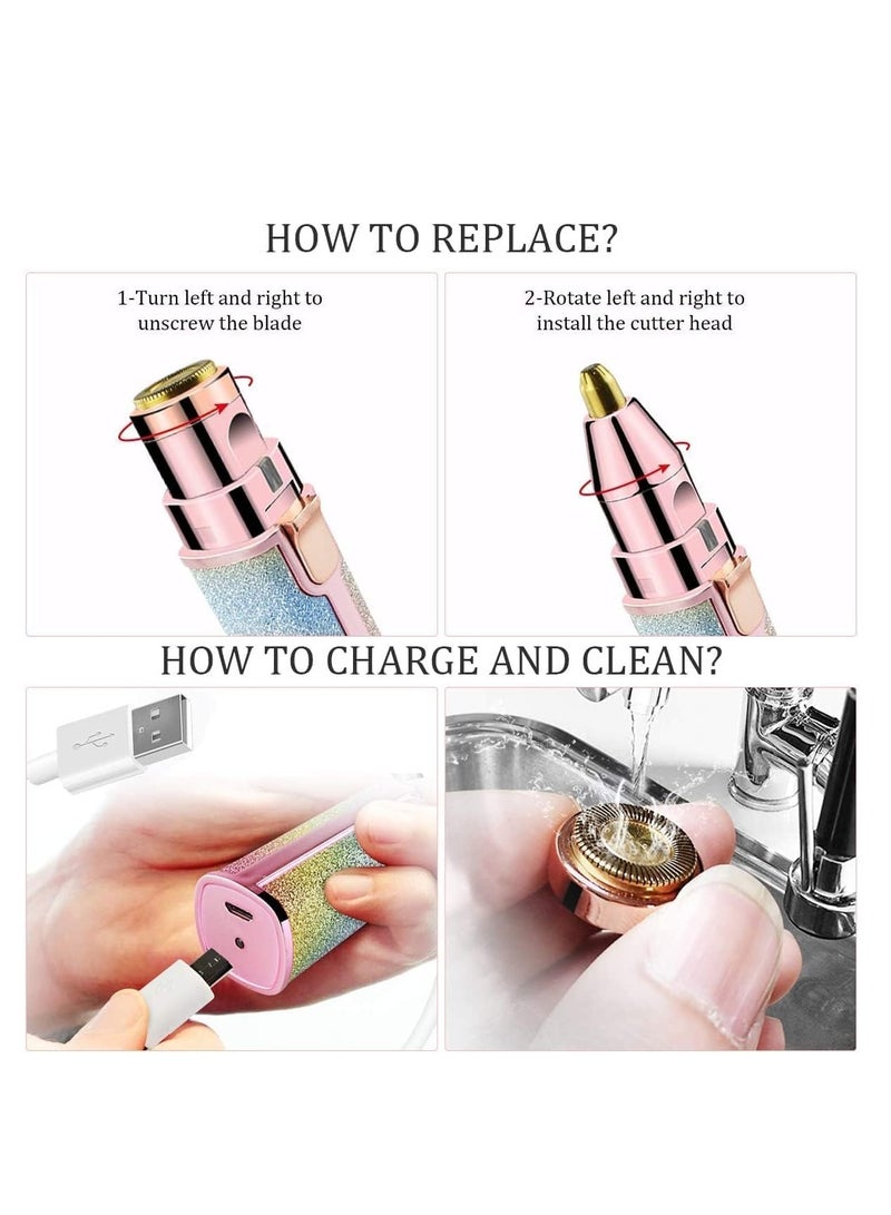 2 in 1 Eyebrow Trimmer & Facial Hair Remover for Women, Rechargeable Eyebrow Razor and Painless Hair Removal, Hair Trimmer and Body Shaver for Lips Nose Face Ear Hair - Image 4