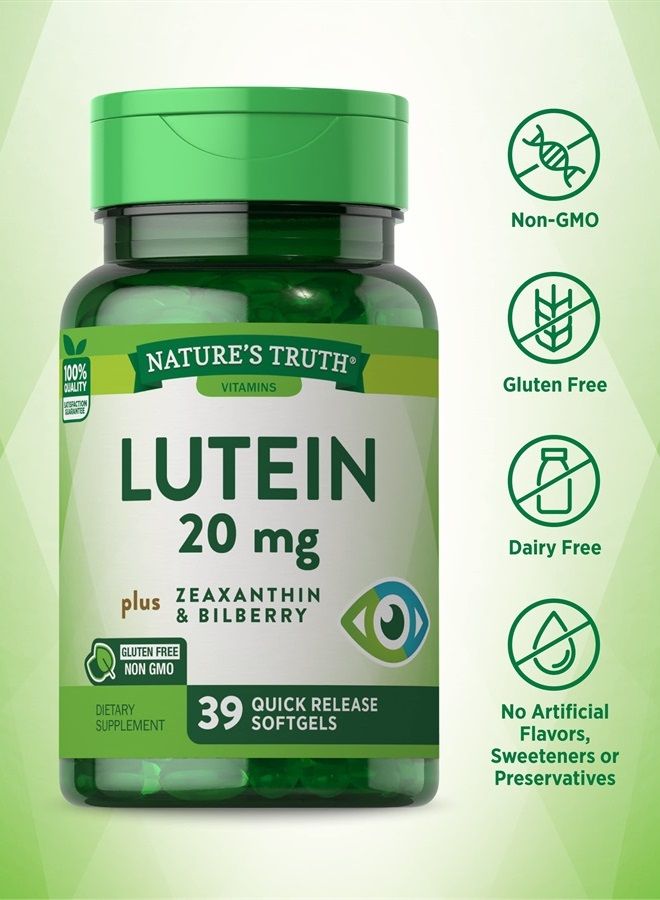 Nature's Truth Lutein and Zeaxanthin with Bilberry | 20 mg | 39 Softgels | Non-GMO & Gluten Free Supplement | by Nature's Truth - Image 2