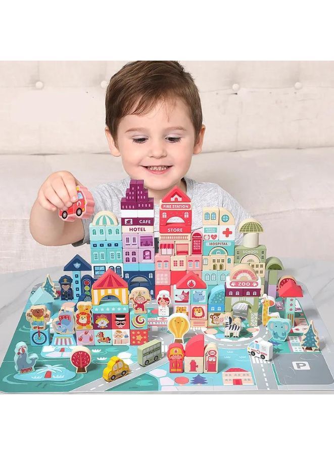 Wooden Large Education 165 pieces colorful city scene traffic bucket 36+ month children's toy building blocks - Image 4