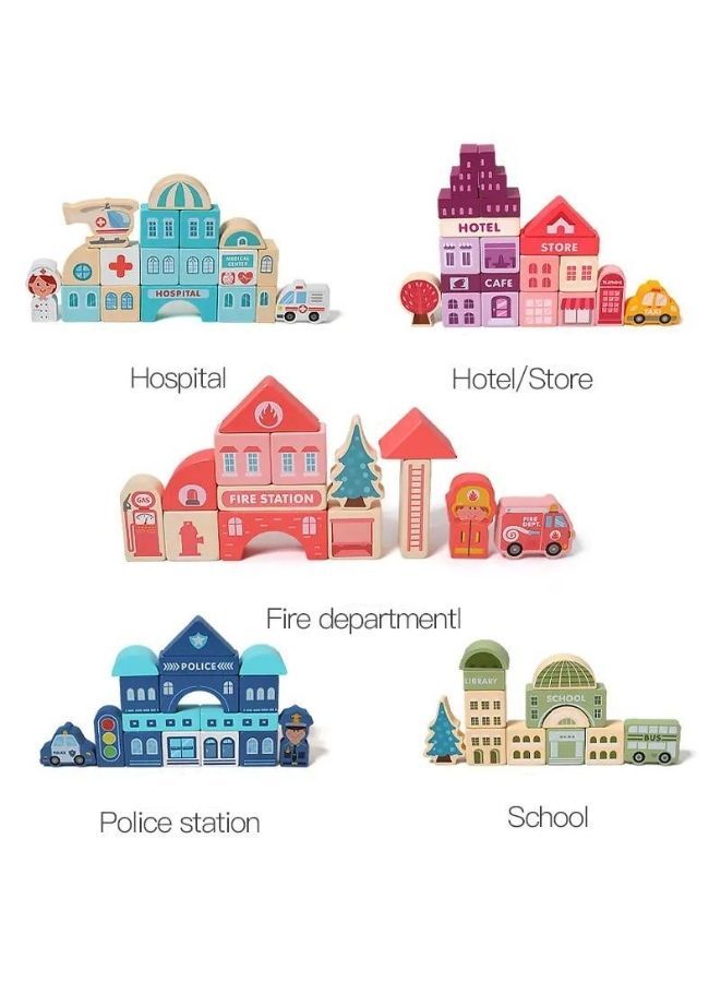 Wooden Large Education 165 pieces colorful city scene traffic bucket 36+ month children's toy building blocks - Image 2