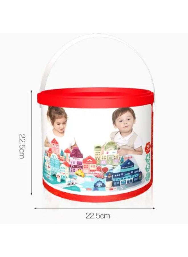 Wooden Large Education 165 pieces colorful city scene traffic bucket 36+ month children's toy building blocks - Image 3