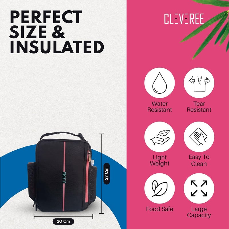 CLEVEREE Lunch Bag for adults teens children and kids for work and school (Electric Black) - Image 4