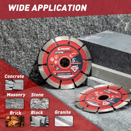EZARC 5 inch Segmented Diamond Blade, Diamond Cutting Wheel for Angle Grinder Stone Master, 5" Stone Blade for Cutting Concrete Granite Masonry Brick, 7/8"-20mm-5/8 Arbor (2-Pack) - Image 5