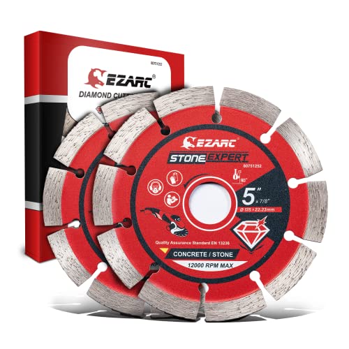 EZARC 5 inch Segmented Diamond Blade, Diamond Cutting Wheel for Angle Grinder Stone Master, 5" Stone Blade for Cutting Concrete Granite Masonry Brick, 7/8"-20mm-5/8 Arbor (2-Pack) - Image 1