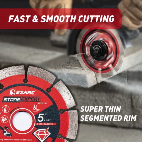 EZARC 5 inch Segmented Diamond Blade, Diamond Cutting Wheel for Angle Grinder Stone Master, 5" Stone Blade for Cutting Concrete Granite Masonry Brick, 7/8"-20mm-5/8 Arbor (2-Pack) - Image 2