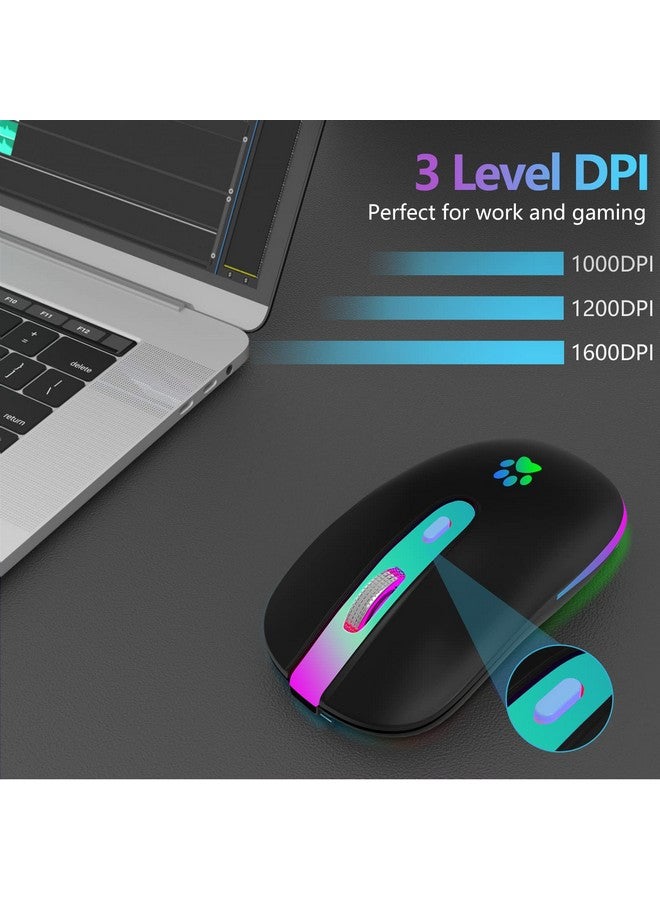 FUWANG Wireless Mouserechargeable Led Wireless Bluetooth Mouseportable Usb Optical 2.4G Wireless Bluetooth Two Mode Computer Mice With Usb & Typec Receiver(Black)  - Image 5
