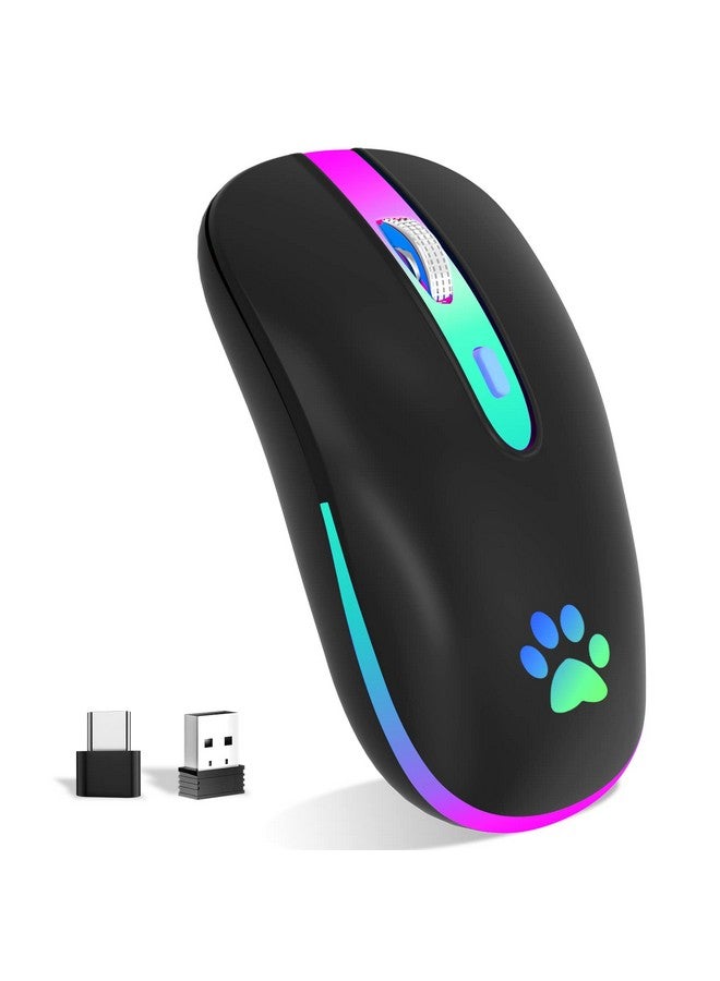 FUWANG Wireless Mouserechargeable Led Wireless Bluetooth Mouseportable Usb Optical 2.4G Wireless Bluetooth Two Mode Computer Mice With Usb & Typec Receiver(Black)  - Image 2