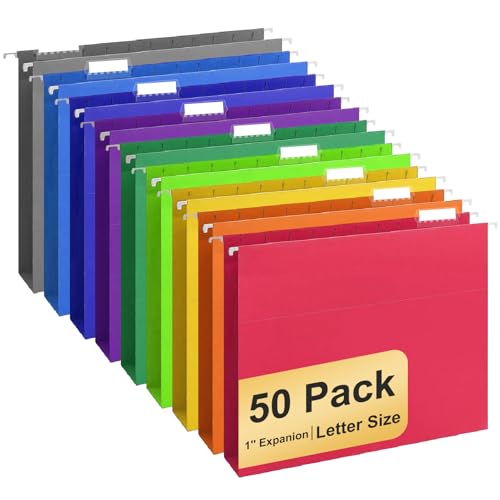 YOPCDJ Hanging File Folders, 50 Pack Letter Size Hanging File folders with 1/5-cut Tabs, Stay Organized for Your Home and Office Bulk File, Documents and Paper, 10 Colors - Image 1