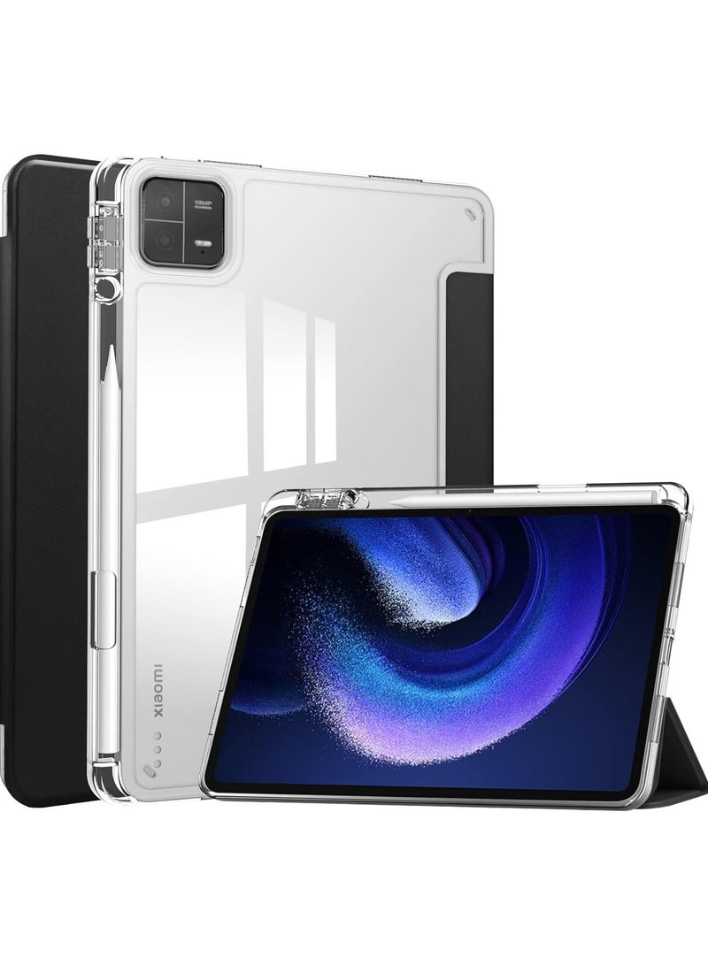 Arabest Case with Pen Holder for Xiaomi Pad 6 / Pad 6 Pro, Transparent Hard Shell Back Trifold Smart Cover Protective Slim Case for Xiaomi Mi Pad 6 /Pad 6 Pro 11” 2023 Release (Black) - Image 1