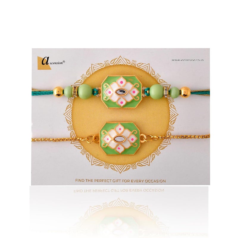 ascension Couple Rakhi for Bhaiya Bhabhi Rakhi for Raksha Bandhan Bhai Bhabhi Rakhi Set Couple Floral Rakhi with You are My Hero Fridge Magnet Roli Tilak - Image 3