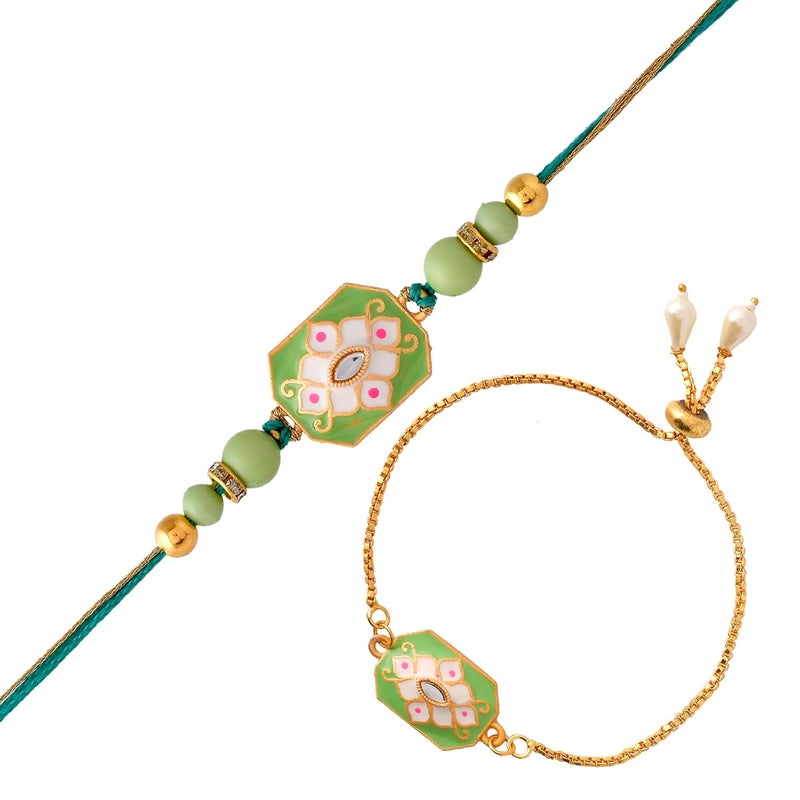 ascension Couple Rakhi for Bhaiya Bhabhi Rakhi for Raksha Bandhan Bhai Bhabhi Rakhi Set Couple Floral Rakhi with You are My Hero Fridge Magnet Roli Tilak - Image 2