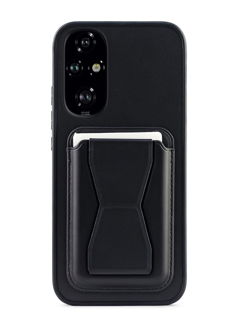 Leather back cover with card wallet Foldable Shockpoof Case compatible with honor 200 5G (Black)  - Image 1