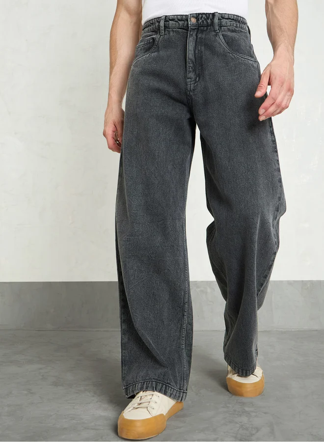 ساسافراس Sassafras Men Grey Mid Rise Plain Wide Leg Jeans