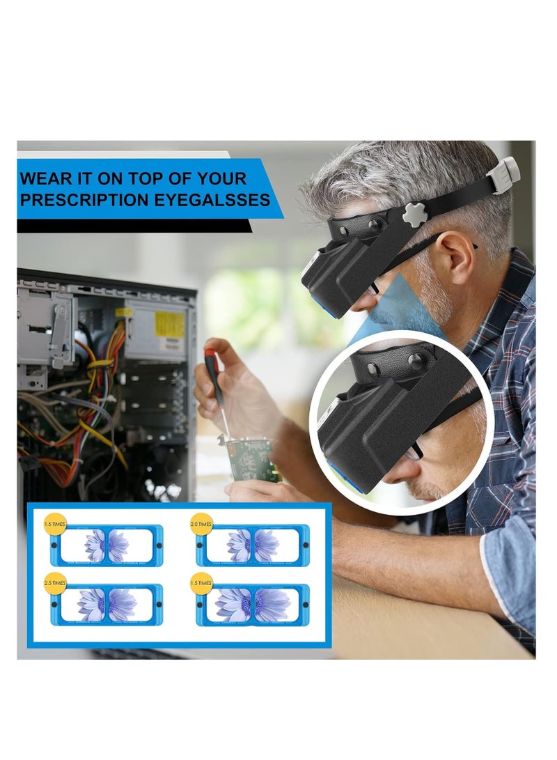 KASTWAVE Magnifying Glass with Light 1.5X to 3.5X, Rechargeable Magnifying Glasses, Head Mount Magnifier with 4 Lens, Head Magnifying Visor for Close Work Reading Cross Stitch - Image 2