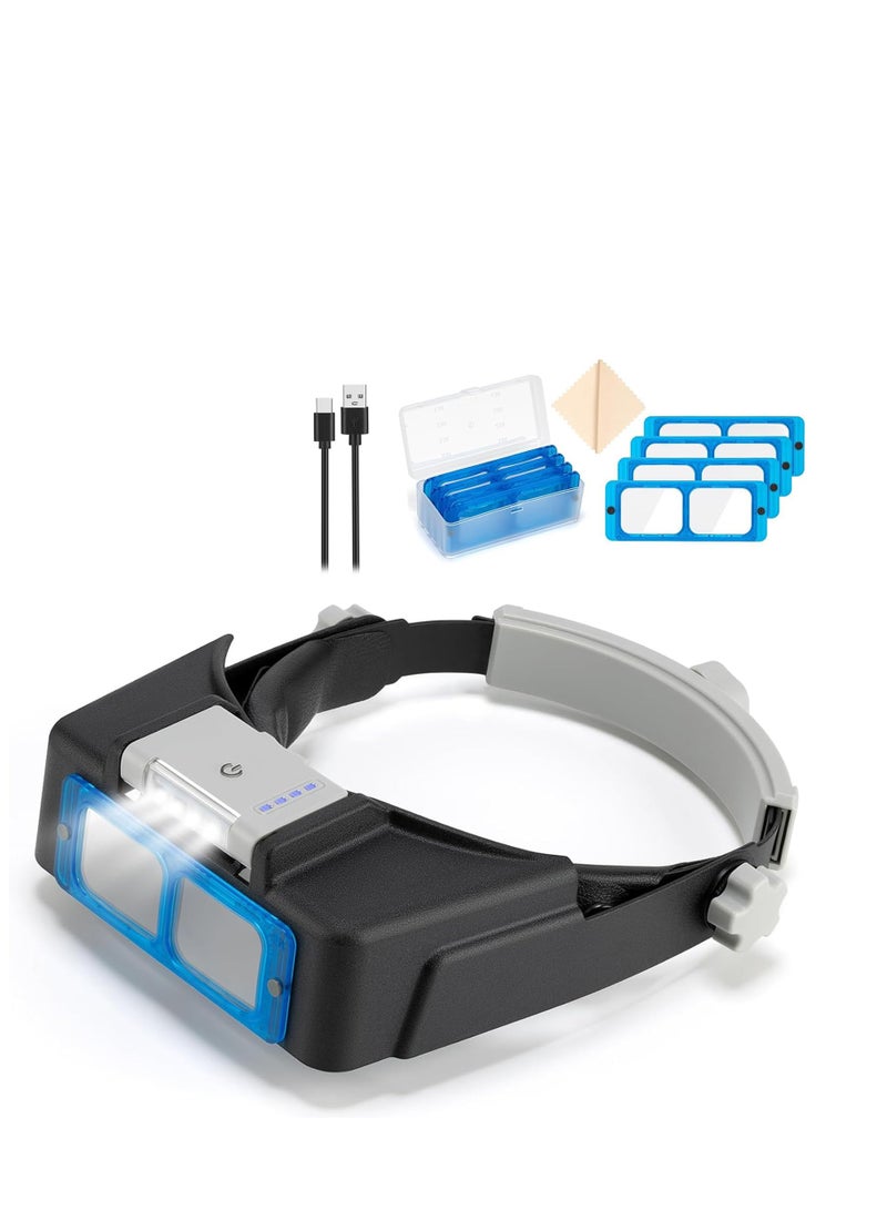 KASTWAVE Magnifying Glass with Light 1.5X to 3.5X, Rechargeable Magnifying Glasses, Head Mount Magnifier with 4 Lens, Head Magnifying Visor for Close Work Reading Cross Stitch - Image 1