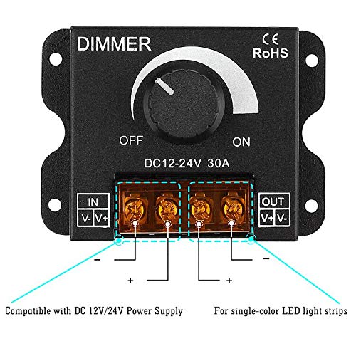 SUPERNIGHT جهاز تحكم سطوع شريط LED SUPERNIGHT، DC12V-24V 30A PWM للتحكم في السطوع مع مفتاح تشغيل/إيقاف مع هيكل من الألمنيوم (جهاز تحكم سطوع من الألمنيوم) - Image 2