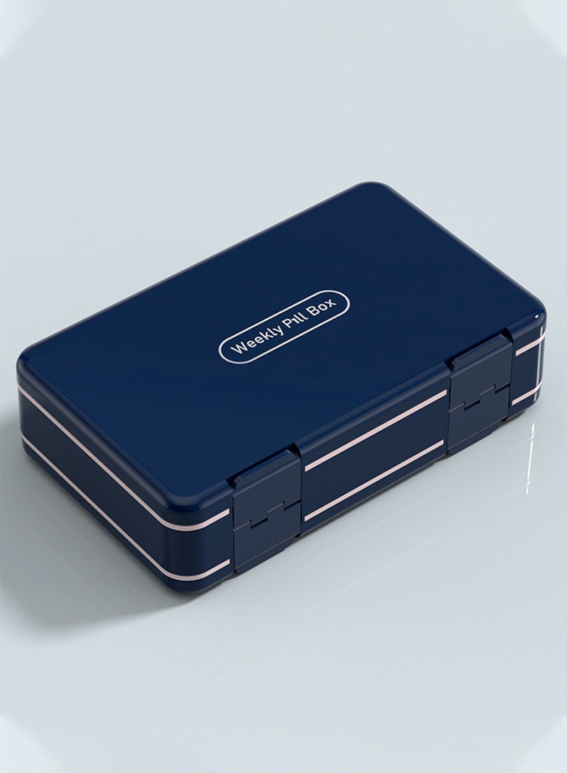 لبونير منظم حبوب أسبوعي XL 3 مرات في اليوم، 2 حجرات لحفظ الحبوب، منظم فيتامينات أسبوعي كبير جدًا، حاوية أدوية لحفظ الحبوب اليومية (أزرق غامق) - Image 2