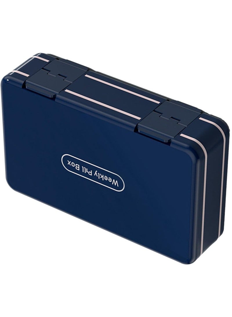 لبونير منظم حبوب أسبوعي XL 3 مرات في اليوم، 2 حجرات لحفظ الحبوب، منظم فيتامينات أسبوعي كبير جدًا، حاوية أدوية لحفظ الحبوب اليومية (أزرق غامق) - Image 3