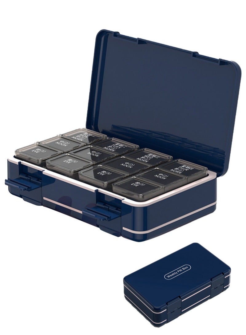 لبونير منظم حبوب أسبوعي XL 3 مرات في اليوم، 2 حجرات لحفظ الحبوب، منظم فيتامينات أسبوعي كبير جدًا، حاوية أدوية لحفظ الحبوب اليومية (أزرق غامق) - Image 1