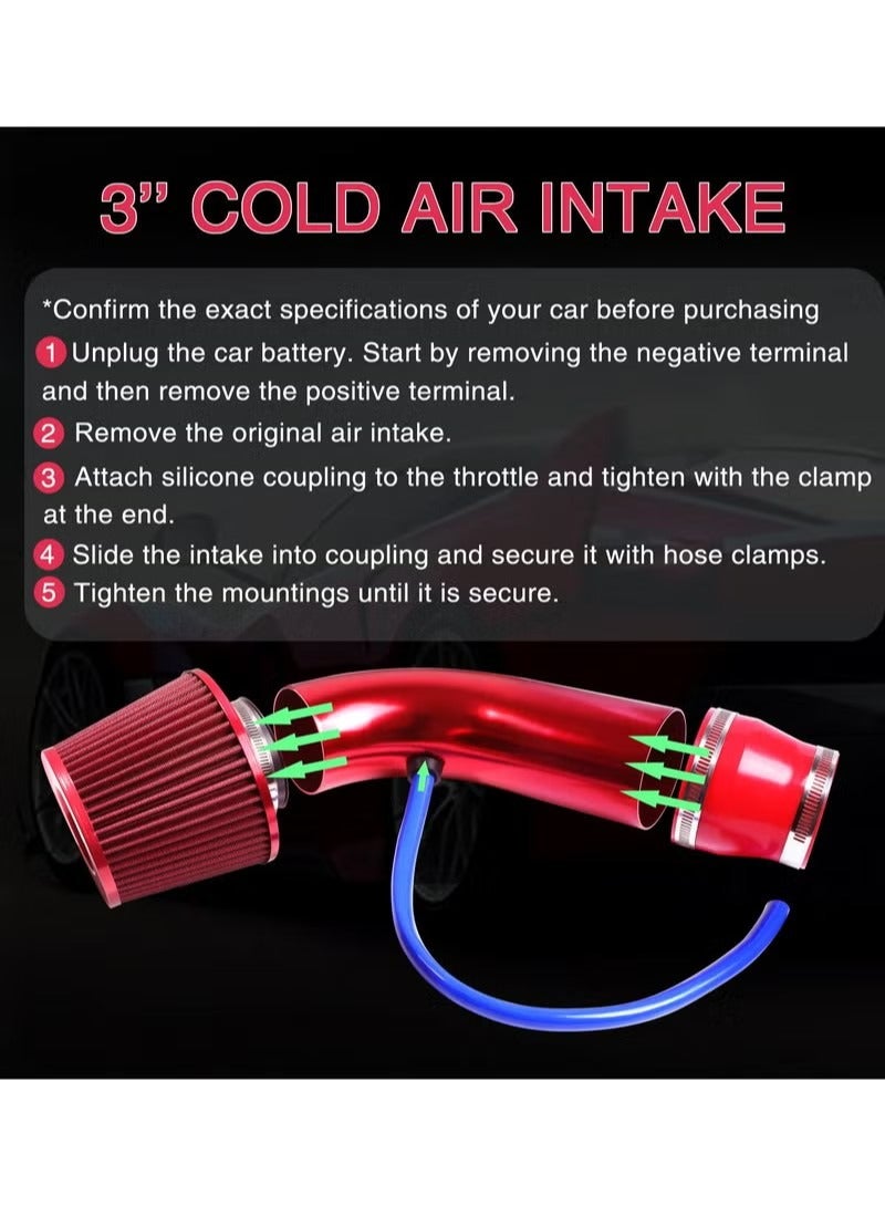 General 76mm Universal Car Air Intake Kit High Flow Cold Air Intake Induction Pipe Hose Kit with Modification Air Filter Compatiable with 76mm or 64mm Air Intake Hose  - Image 3