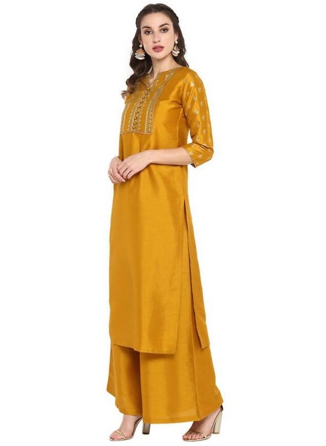 Janasya Women's Mustard Silk Blend Foil Printed Kurta with Palazzo(J0003-SET-L-J) - pzsku/Z668C8B1F85B4D87BAF02Z/45/_/1740118515/c39de863-4bd0-448b-871e-21c9bb0b99b3