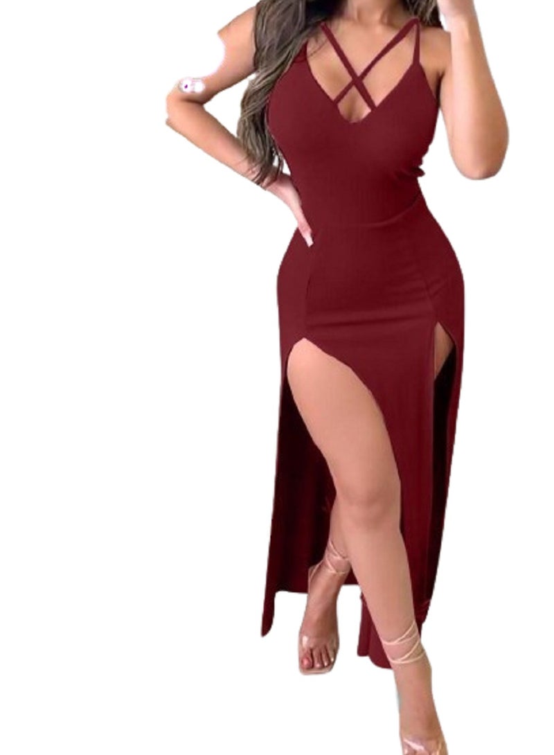 MANIKAN MANIKAN Women's long lycra dress with a slit on both sides 