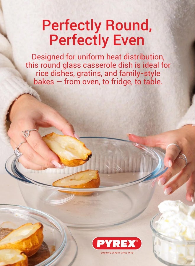 بيريكس Pyrex Essentials Round Casserole Dish 1.3L Borosilicate Glass Bakeware, Oven, Microwave, Freezer & Dishwasher Safe, Ideal for Baking, Roasting & Serving, BPA Free - Image 2