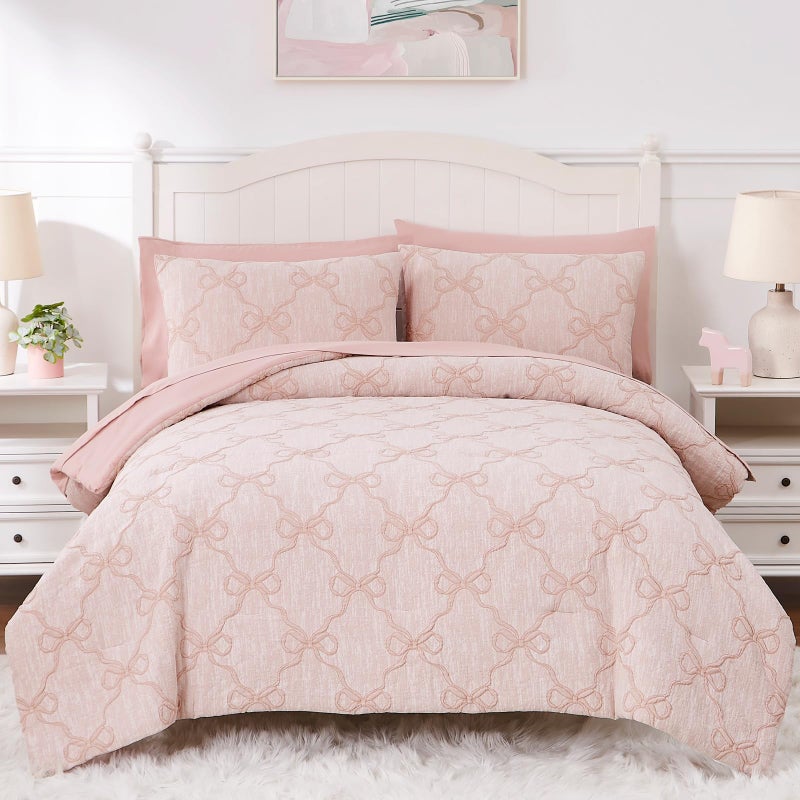 Wink Deer Full Size Comforter Sets with Sheets for Girls-7 Pieces Full Size Bedding Sets with Pink Comforter, Sheets, Pillowcases & Shams for Kids (Pink Diamond, 76" X 86") - Image 1