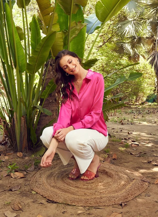 STREET 9 Fuchsia Satin Casual Shirt for Women