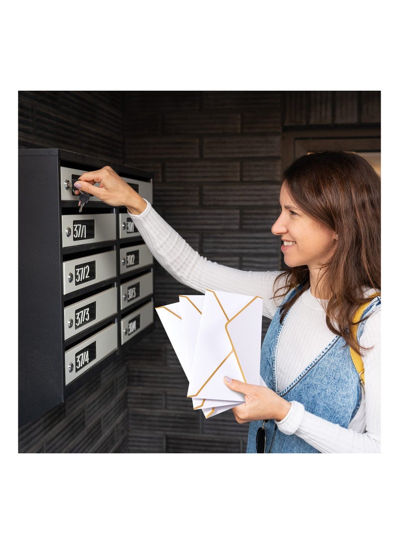 Zikra 25 Pack Business Envelopes White V Flap with Gold Border Gift Card for Office Check Mailing Wedding Baby Shower Photos Graduation Letter 10√24cm - Image 2