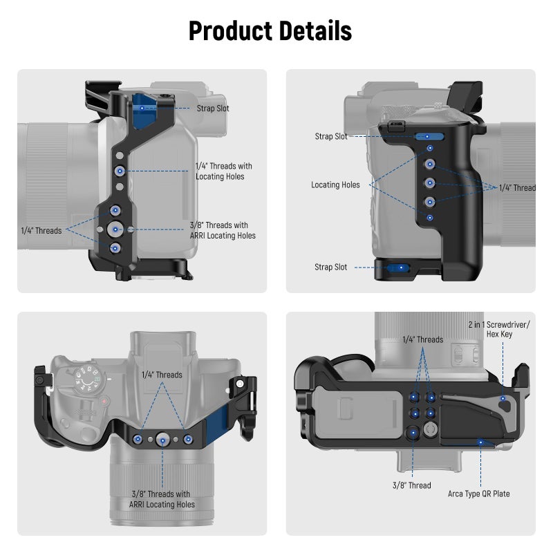 NEEWER R50 Camera Cage Compatible with Canon EOS R50, Aluminum Video Rig with NATO Rail, 1/4" Threads, 3/8" ARRI Holes, Cold Shoe, Anti Twist, Compatible with DJI Gimbals Arca Type QR System, CA031 - Image 2