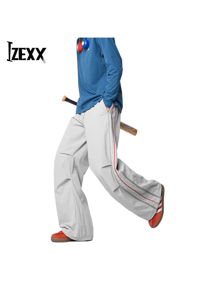 Izexx Outdoor Straight Loose Colorblock Casual Sports Pants Hiking Long Pants Curved Wide-leg Trousers Zk57 Silver Gray S - Image 1