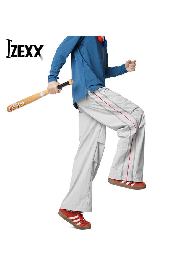 Izexx Outdoor Straight Loose Colorblock Casual Sports Pants Hiking Long Pants Curved Wide-leg Trousers Zk57 Silver Gray S - Image 5