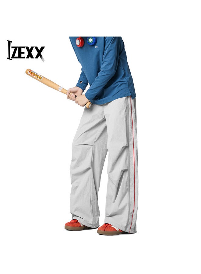 Izexx Outdoor Straight Loose Colorblock Casual Sports Pants Hiking Long Pants Curved Wide-leg Trousers Zk57 Silver Gray S - Image 3