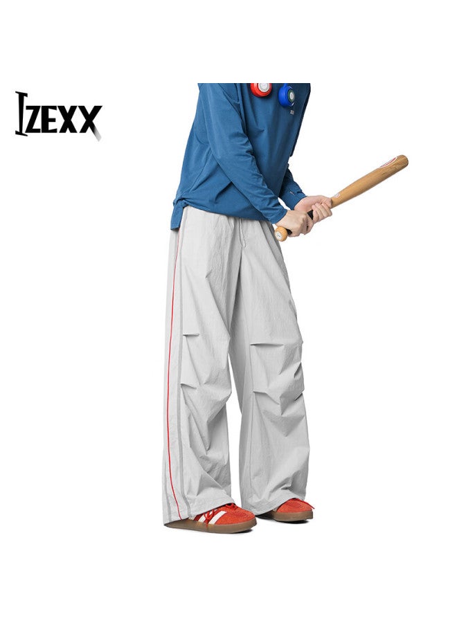 Izexx Outdoor Straight Loose Colorblock Casual Sports Pants Hiking Long Pants Curved Wide-leg Trousers Zk57 Silver Gray S - Image 4