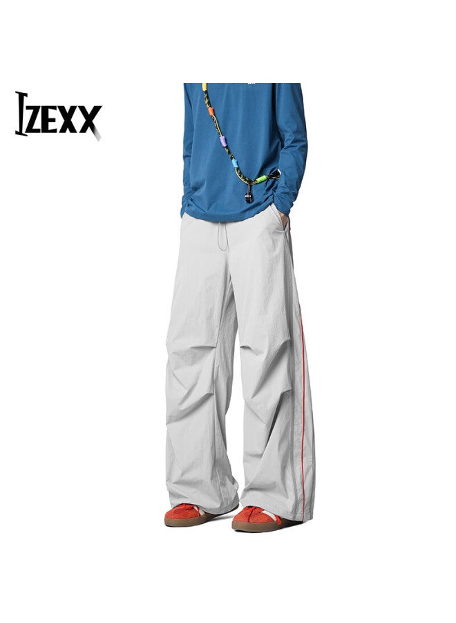Izexx Outdoor Straight Loose Colorblock Casual Sports Pants Hiking Long Pants Curved Wide-leg Trousers Zk57 Silver Gray S - Image 2