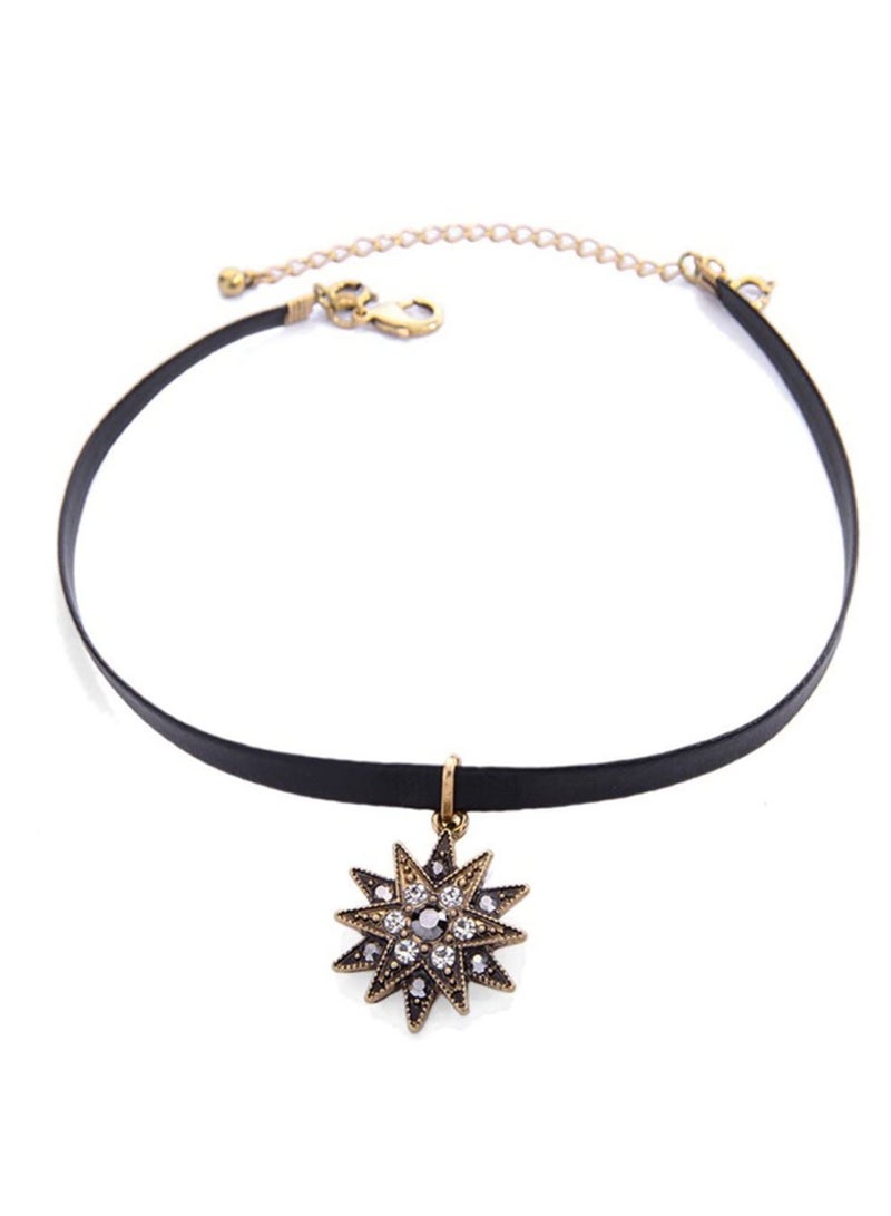 SYOSI Bohemia Layered Choker Necklaces, Star Layered Pendant Necklace Multilayer Necklace Vintage Choker with Teardrop Chain & Black Leather Choker Layered Necklaces for Women Jewelry - Image 2
