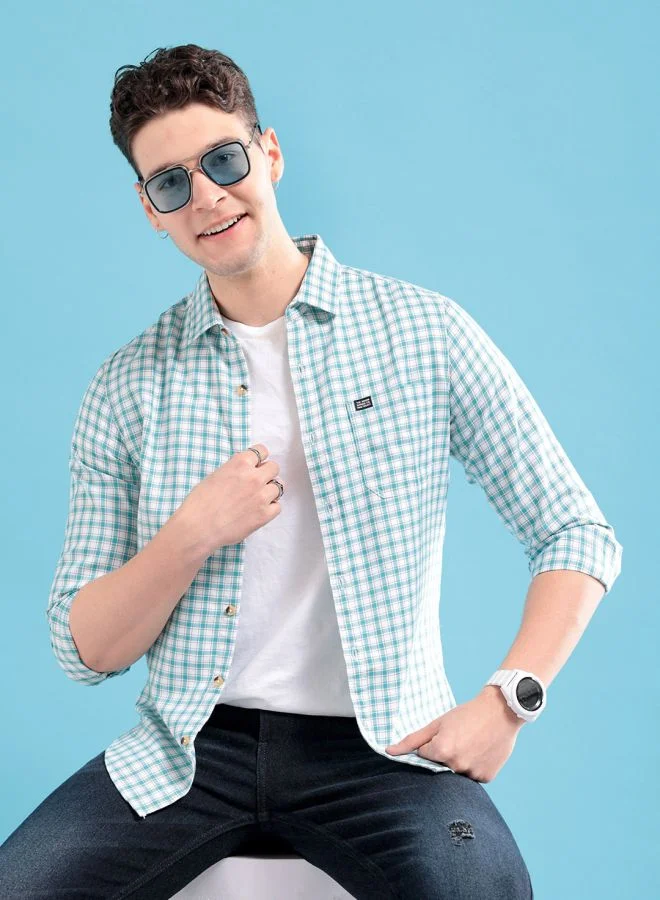 The Indian Garage Co Men Slim Fit Checkered Full Sleeves Cutaway Collar Casual Shirt