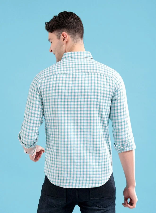 The Indian Garage Co Men Slim Fit Checkered Full Sleeves Cutaway Collar Casual Shirt