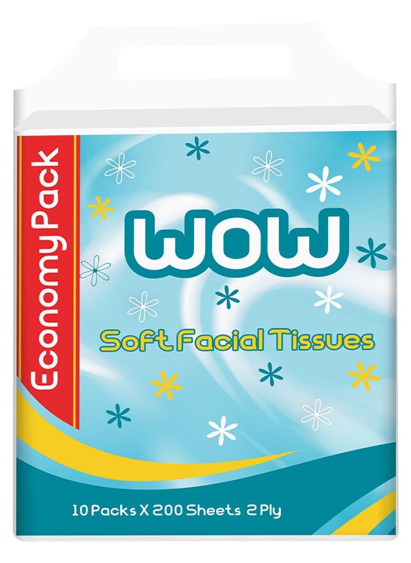 WOW - Wow Facial Tissues 10 Nylon Boxes x 200 Double Tissues - Image 1