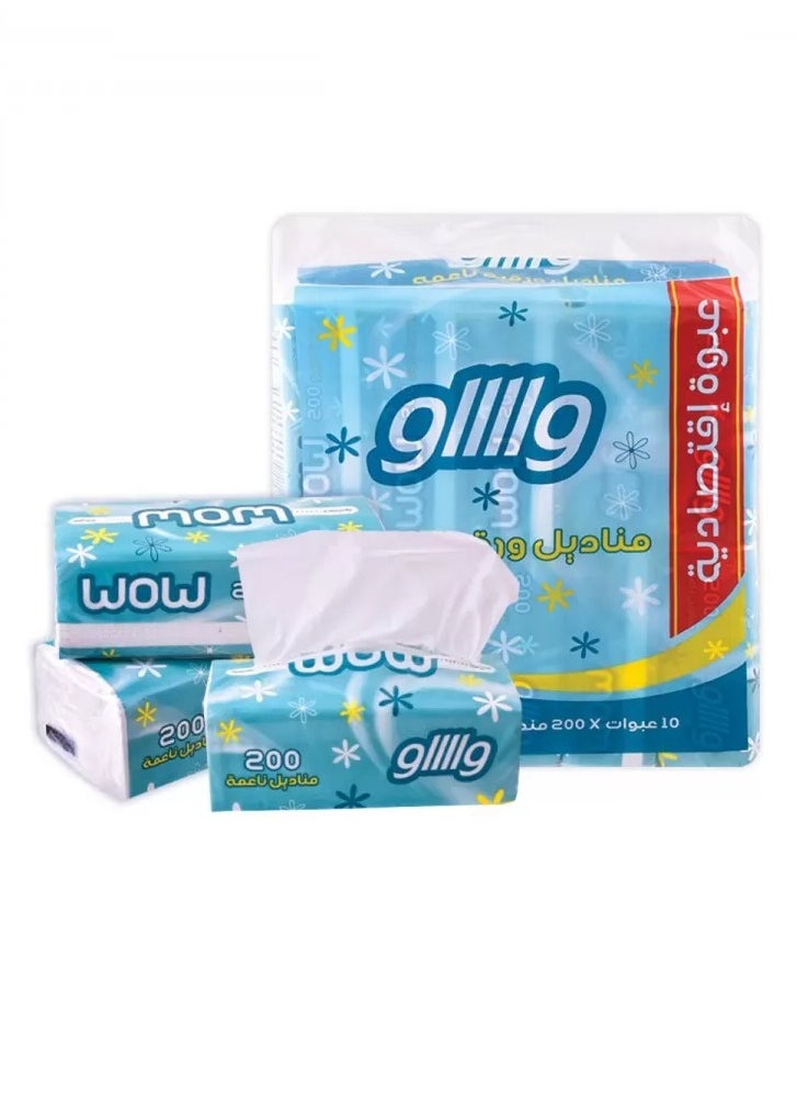 WOW - Wow Facial Tissues 10 Nylon Boxes x 200 Double Tissues - Image 1