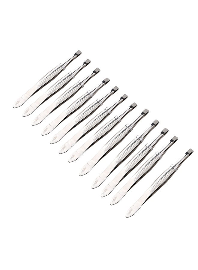 LAWAZIM Tweezers - 12 Piece - Professional Stainless Steel Tweezer Set with Flat Tip, Anti-Rust Finish, and Textured Handle -for Eyebrows, Ingrown Hair, Facial Hair Removal, Splinters, and Travel Use - Image 1