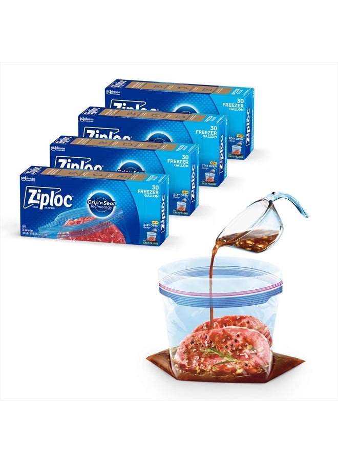 Ziploc Gallon Food Storage Freezer Bags, Stay Open Design with Stand-Up Bottom, Easy to Fill, 30 Count (Pack of 4)  - Image 1