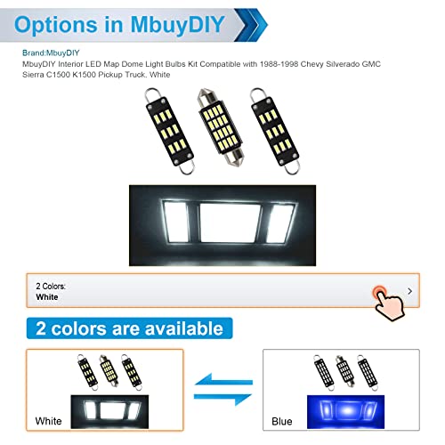 MbuyDIY Interior LED Map Dome Light Bulbs Kit Compatible with 1988-1998 Chevy Silverado GMC Sierra C1500 K1500 C2500 K2500 Pickup Truck, White - Image 2