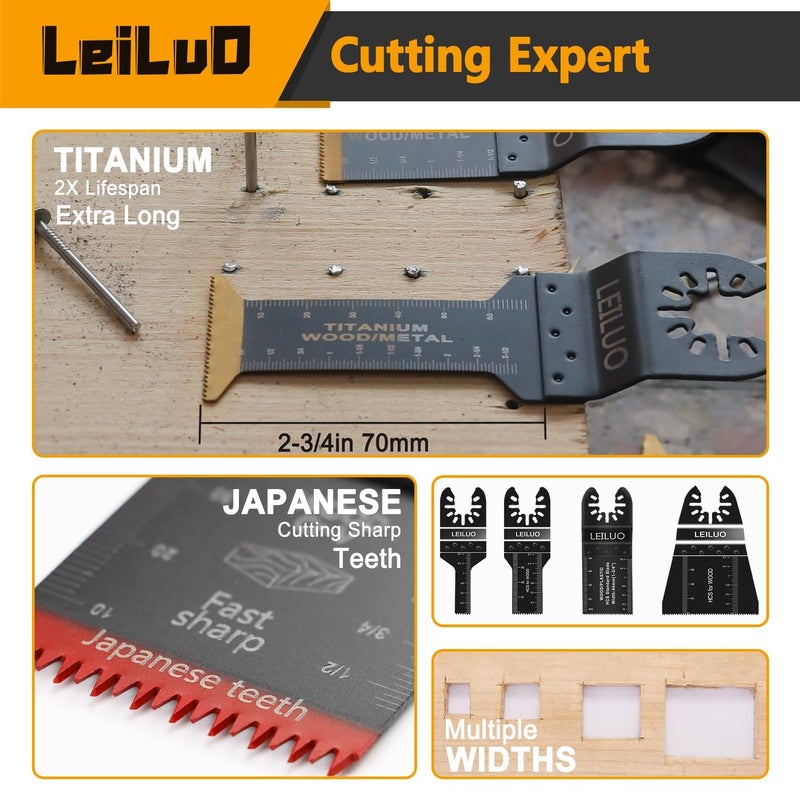 LEILUO 158 Pcs Multitool Blade Kits Cutting and Sandpaper Oscillating Tool Accessories Universal Oscillating Saw Blades with Storage Bag Compatible with DeWalt Makita Dremel and More - Image 5