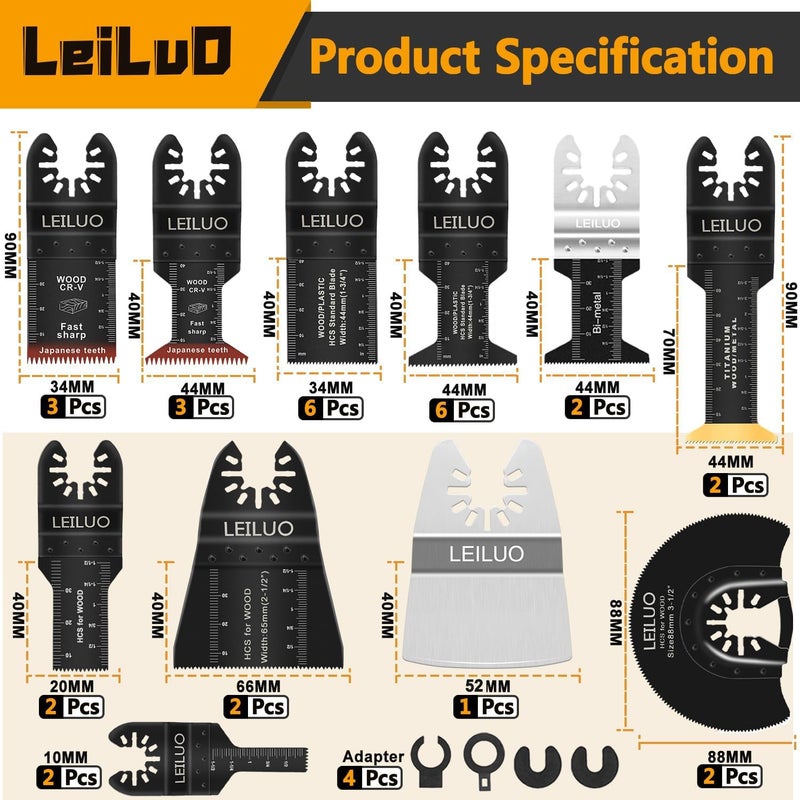 LEILUO 158 Pcs Multitool Blade Kits Cutting and Sandpaper Oscillating Tool Accessories Universal Oscillating Saw Blades with Storage Bag Compatible with DeWalt Makita Dremel and More - Image 3