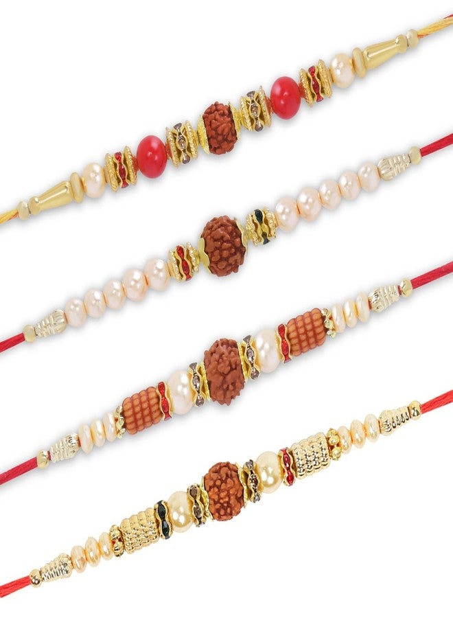 VTFlair Rudraksh Designer Brother's Rakhi with Roli Chawal Rakshabandhan Rakhi Bhai Brother Combo of 4 Pack Rakhi - Image 1
