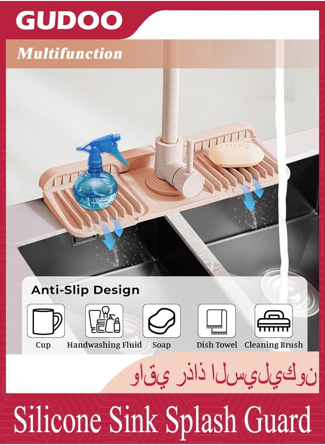 GUDOO - Silicone Sink Splash Guard 6° Large Slope and Adaptable Hole Faucet Mat for Kitchen Sink Upgraded Button Protective Drain Mat Foldable Handle Drip Catcher Tray for Kitchen Bathroom RV - Image 1