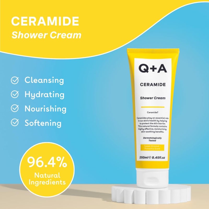 Q+A Ceramide Shower Cream provides a gentle cleanse deeply nourishing the skin with a rich and creamy formula of Squalane Jojoba Seed Oil and a sustainable Ceramide Extract from pineapples 250ml - Image 3