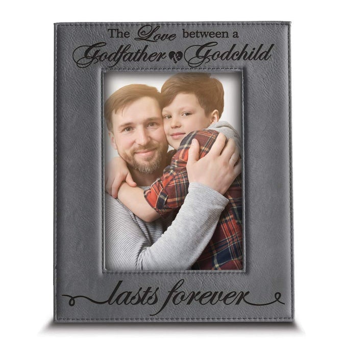 LOVE A BETWEEN GODFATHER AND GODCHILD LASTS FOREVERBIRTHDAY CHRISTMAS WEDDING GIFT FOR GODFATHER GODCHILD ENGRAVED LEATHER PICTURE FRAME 5 X 7 VERTICAL